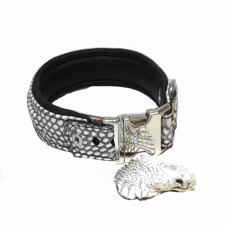 Luxury Leather Dog Collar Handmade With Snake Print and 